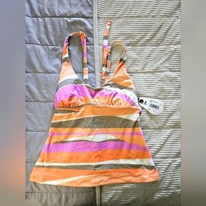Prana Striped Tankini Top in Orange and Pink Multicolored Stripes Size XS NWT